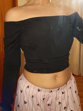 Forever 21 Black Off-Shoulder Fitted Bodysuit